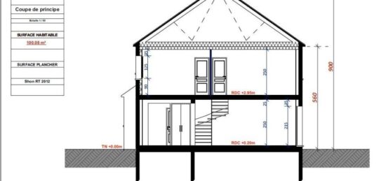 Plan de maison Surface terrain 100 m2 - 4 pièces - 4  chambres -  avec garage 