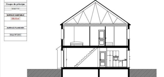 Plan de maison Surface terrain 100 m2 - 4 pièces - 4  chambres -  avec garage 