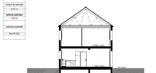 Plan de maison Surface terrain 70 m2 - 5 pièces - 3  chambres -  avec garage 