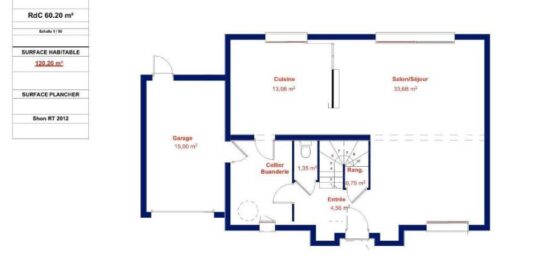 Plan de maison Surface terrain 120 m2 - 6 pièces - 4  chambres -  avec garage 