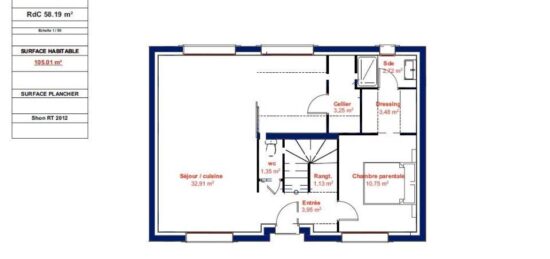 Plan de maison Surface terrain 105.01 m2 - 5 pièces - 4  chambres -  sans garage 
