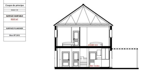 Plan de maison Surface terrain 82 m2 - 4 pièces - 3  chambres -  avec garage 