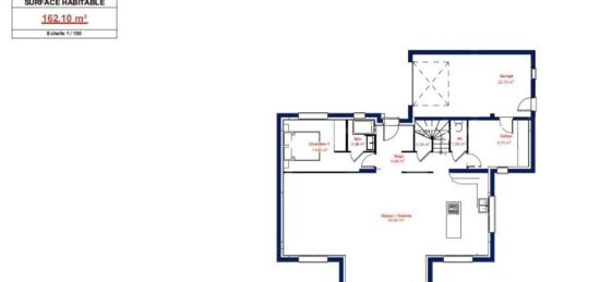 Plan de maison Surface terrain 162.1 m2 - 6 pièces - 5  chambres -  avec garage 