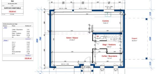 Plan de maison Surface terrain 122 m2 - 6 pièces - 4  chambres -  avec garage 