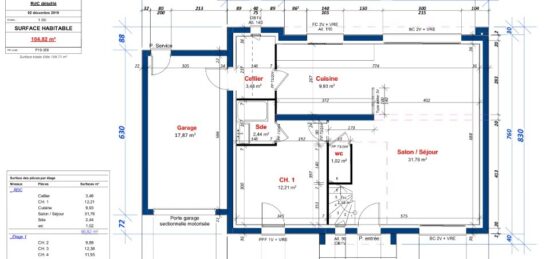 Plan de maison Surface terrain 104 m2 - 4 pièces - 3  chambres -  avec garage 