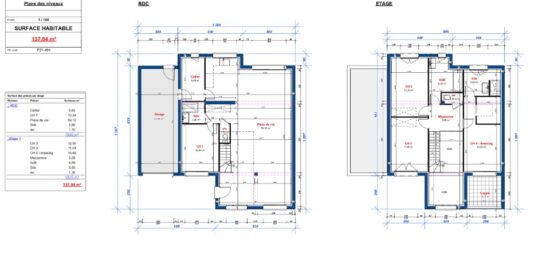 Plan de maison Surface terrain 134 m2 - 5 pièces - 4  chambres -  avec garage 