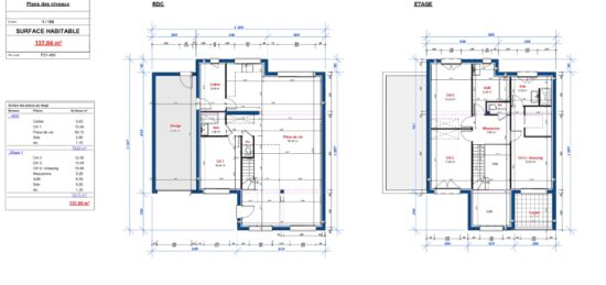 Plan de maison Surface terrain 134 m2 - 5 pièces - 4  chambres -  avec garage 