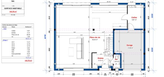 Plan de maison Surface terrain 145 m2 - 5 pièces - 4  chambres -  avec garage 